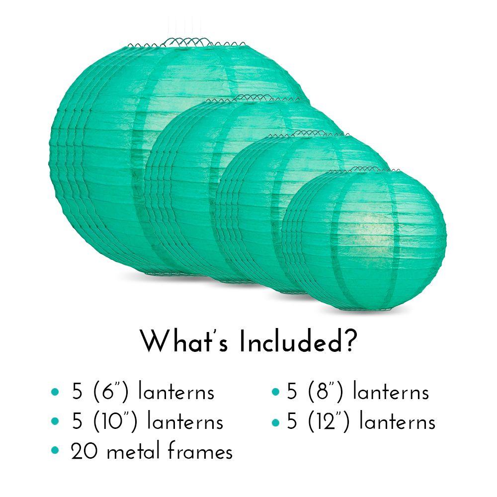 Ultimate 20pc Teal Green Paper Lantern Party Pack - Assorted Sizes of 6, 8, 10, 12 for Weddings, Birthday, Events and Decor - AsianImportStore.com - B2B Wholesale Lighting and Decor