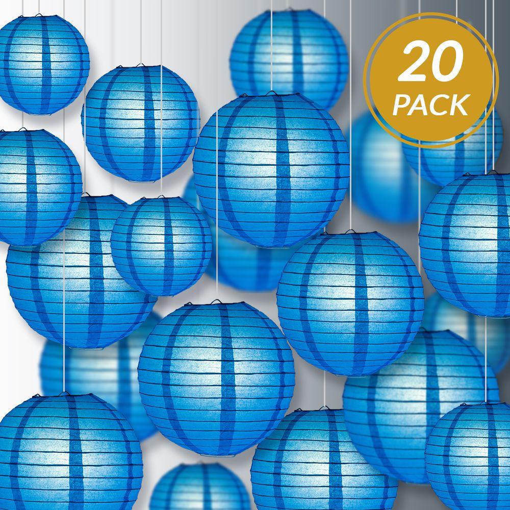 Ultimate 20pc Turquoise Paper Lantern Party Pack - Assorted Sizes of 6, 8, 10, 12 for Weddings, Birthday, Events and Decor - AsianImportStore.com - B2B Wholesale Lighting and Decor