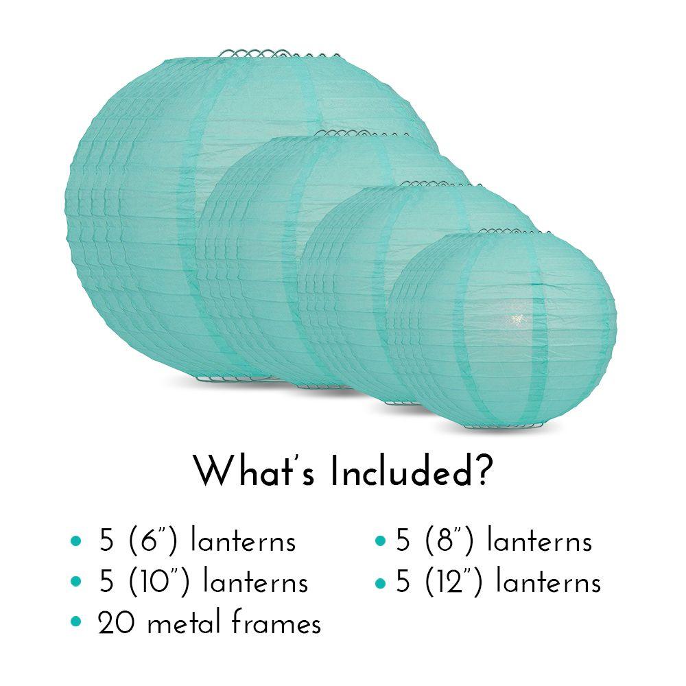 Ultimate 20pc Water Blue Paper Lantern Party Pack - Assorted Sizes of 6, 8, 10, 12 for Weddings, Birthday, Events and Decor - AsianImportStore.com - B2B Wholesale Lighting and Decor