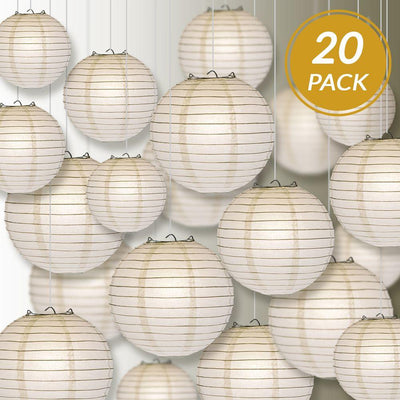 Ultimate 20pc White Paper Lantern Party Pack - Assorted Sizes of 6, 8, 10, 12 for Weddings, Birthday, Events and Decor - AsianImportStore.com - B2B Wholesale Lighting and Decor
