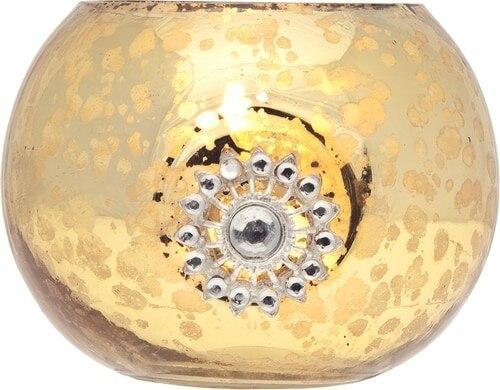 Vintage Bejeweled Mercury Glass Glass Candle Holder (2.5-Inch, Audrey Design, Gold) - For Use with Tea Lights - For Home Decor, Parties, and Wedding Decorations (20 PACK) - AsianImportStore.com - B2B Wholesale Lighting and Décor