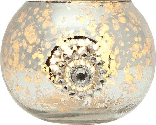 Vintage Bejeweled Mercury Glass Glass Candle Holder (2.5-Inch, Audrey Design, Silver) - For Use with Tea Lights - For Home Decor, Parties, and Wedding Decorations (20 PACK) - AsianImportStore.com - B2B Wholesale Lighting and Décor