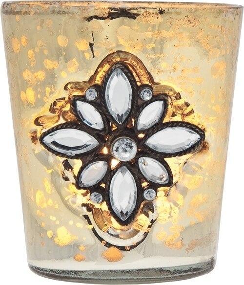 Vintage Bejeweled Mercury Glass Candle Holder (3-Inch, Tiffany Design, Gold) - For Use with Tea Lights - Home Decor, Parties, and Wedding Decorations (20 PACK) - AsianImportStore.com - B2B Wholesale Lighting and Décor
