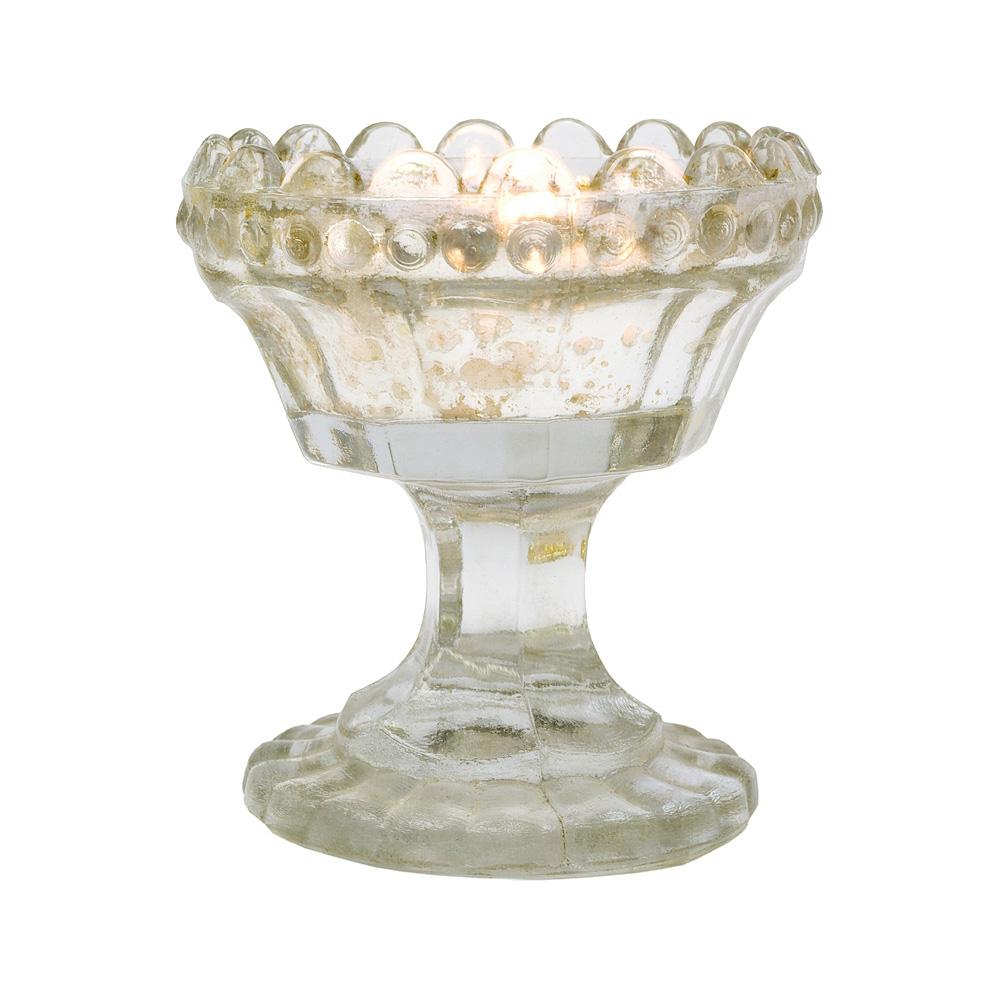 2 PACK | Vintage Mercury Glass Candle Holder (3-Inch, Charlene Chalice Design, Silver) - For Use with Tea Lights - For Home Decor, Parties, and Wedding Decorations - AsianImportStore.com - B2B Wholesale Lighting & Decor since 2002