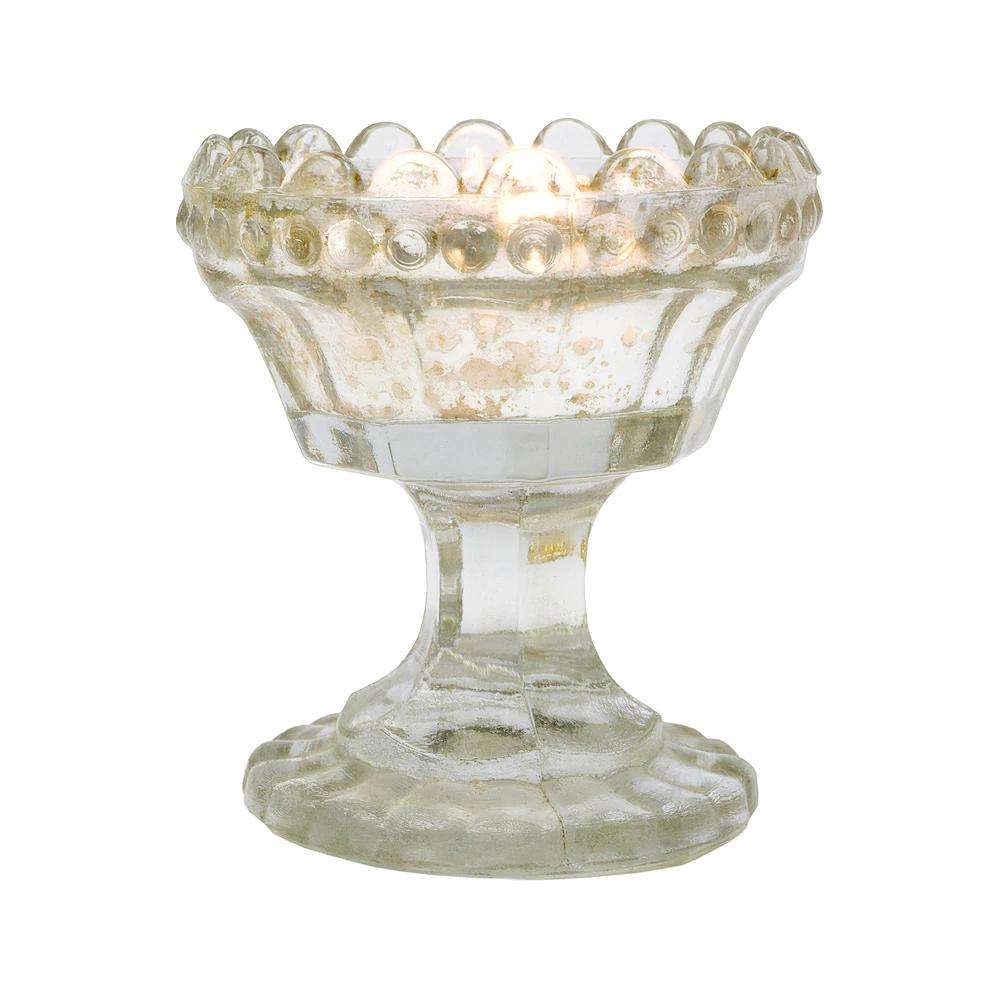 Vintage Mercury Glass Candle Holder (3-Inch, Charlene Chalice Design, Silver) - For Use with Tea Lights - For Home Decor, Parties, and Wedding Decorations - AsianImportStore.com - B2B Wholesale Lighting & Decor since 2002