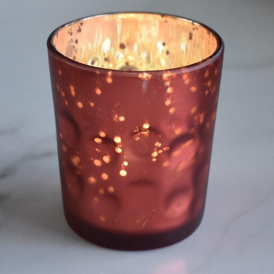 4 Pack | Vintage Mercury Glass Candle Holders (3-Inch, Tess Design, Rustic Copper Red) - for use with Tea Lights - for Home Décor, Parties and Wedding Decorations - AsianImportStore.com - B2B Wholesale Lighting and Decor