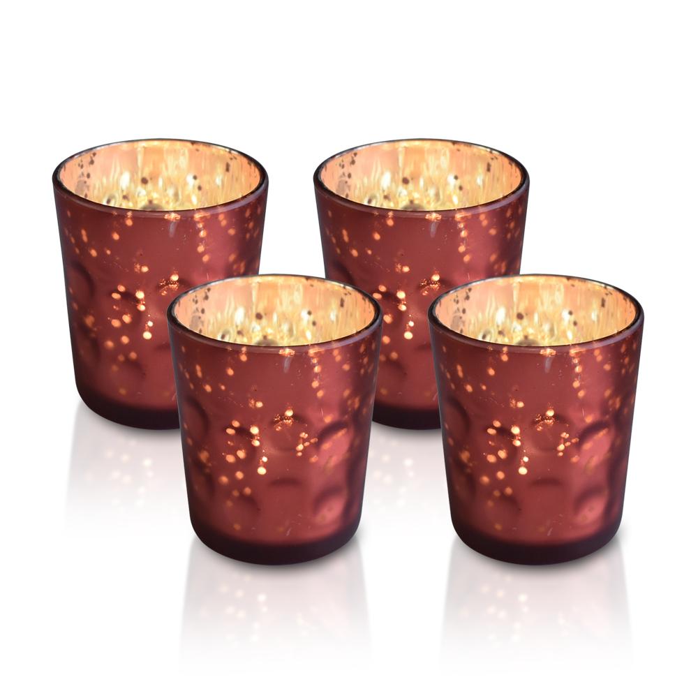 4 Pack | Vintage Mercury Glass Candle Holders (3-Inch, Tess Design, Rustic Copper Red) - for use with Tea Lights - for Home Décor, Parties and Wedding Decorations - AsianImportStore.com - B2B Wholesale Lighting and Decor