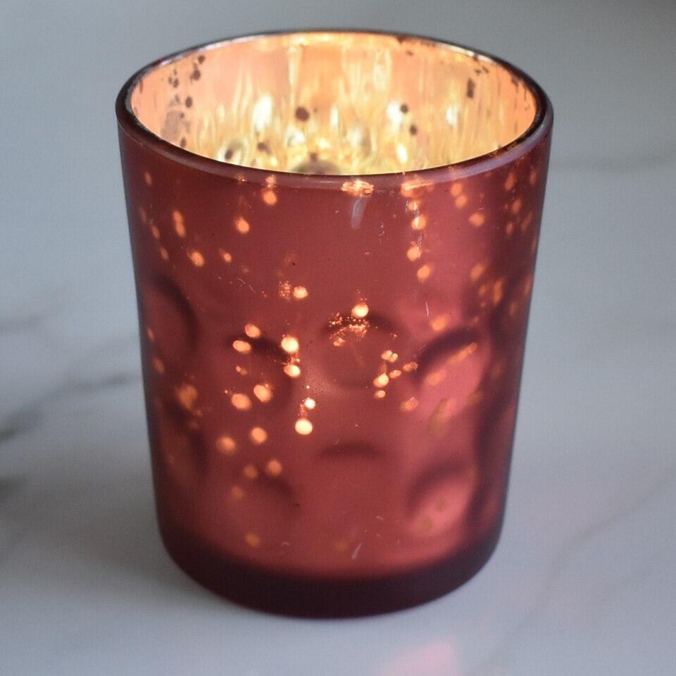 Vintage Mercury Glass Candle Holder (3-Inch, Tess Design, Rustic Copper Red) - for use with Tea Lights - for Home Décor, Parties and Wedding Decorations - AsianImportStore.com - B2B Wholesale Lighting and Decor
