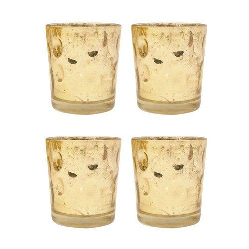 4 Pack | Vintage Mercury Glass Candle Holders (3-Inch, Tess Design, Gold) - for use with Tea Lights - for Home Décor, Parties and Wedding Decorations - AsianImportStore.com - B2B Wholesale Lighting and Decor