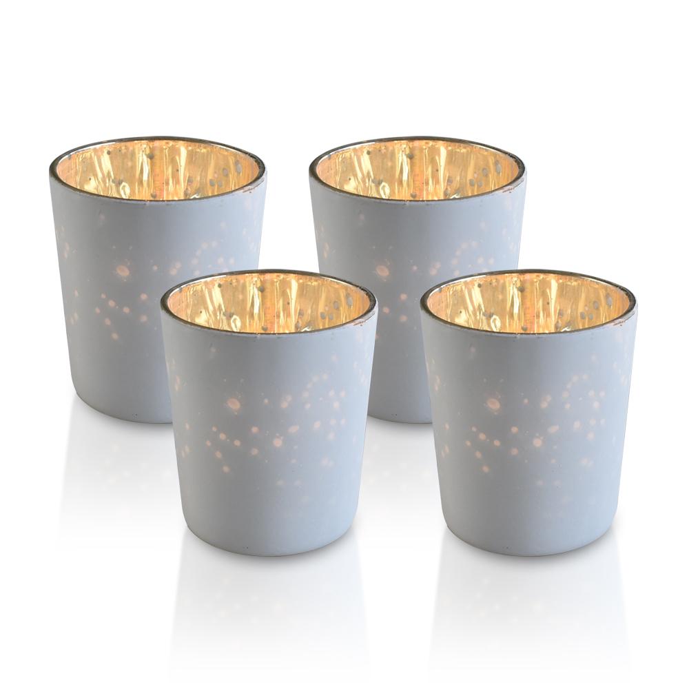  4 Pack | Vintage Mercury Glass Candle Holders (3-Inch, Tess Design, Antique White) - for use with Tea Lights - for Home Décor, Parties and Wedding Decorations - AsianImportStore.com - B2B Wholesale Lighting and Decor