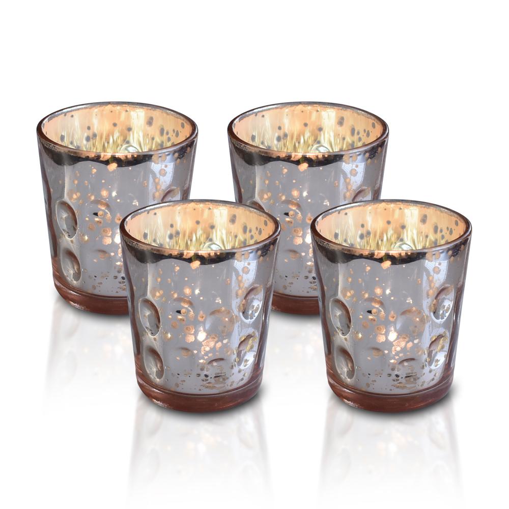 4 Pack | Vintage Mercury Glass Candle Holders (3-Inch, Tess Design, Rose Gold Pink) - for use with Tea Lights - for Home Décor, Parties and Wedding Decorations - AsianImportStore.com - B2B Wholesale Lighting and Decor