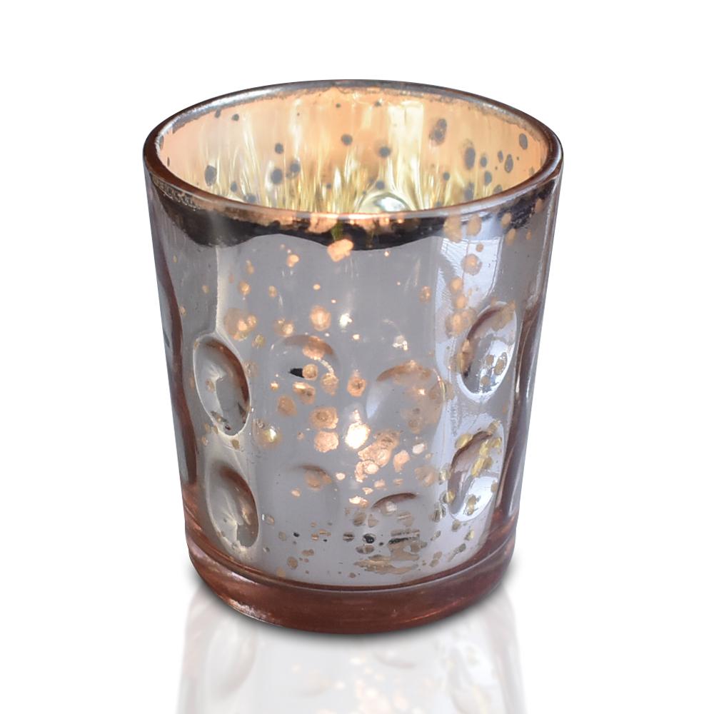 Vintage Mercury Glass Candle Holder (3-Inch, Tess Design, Rose Gold Pink) - for use with Tea Lights - for Home Décor, Parties and Wedding Decorations - AsianImportStore.com - B2B Wholesale Lighting and Decor