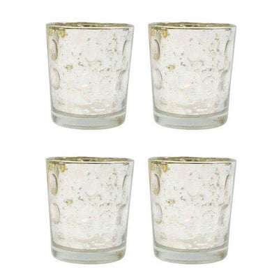 4 Pack | Vintage Mercury Glass Candle Holders (3-Inch, Tess Design, Silver) - for use with Tea Lights - for Home Décor, Parties and Wedding Decorations - AsianImportStore.com - B2B Wholesale Lighting and Decor