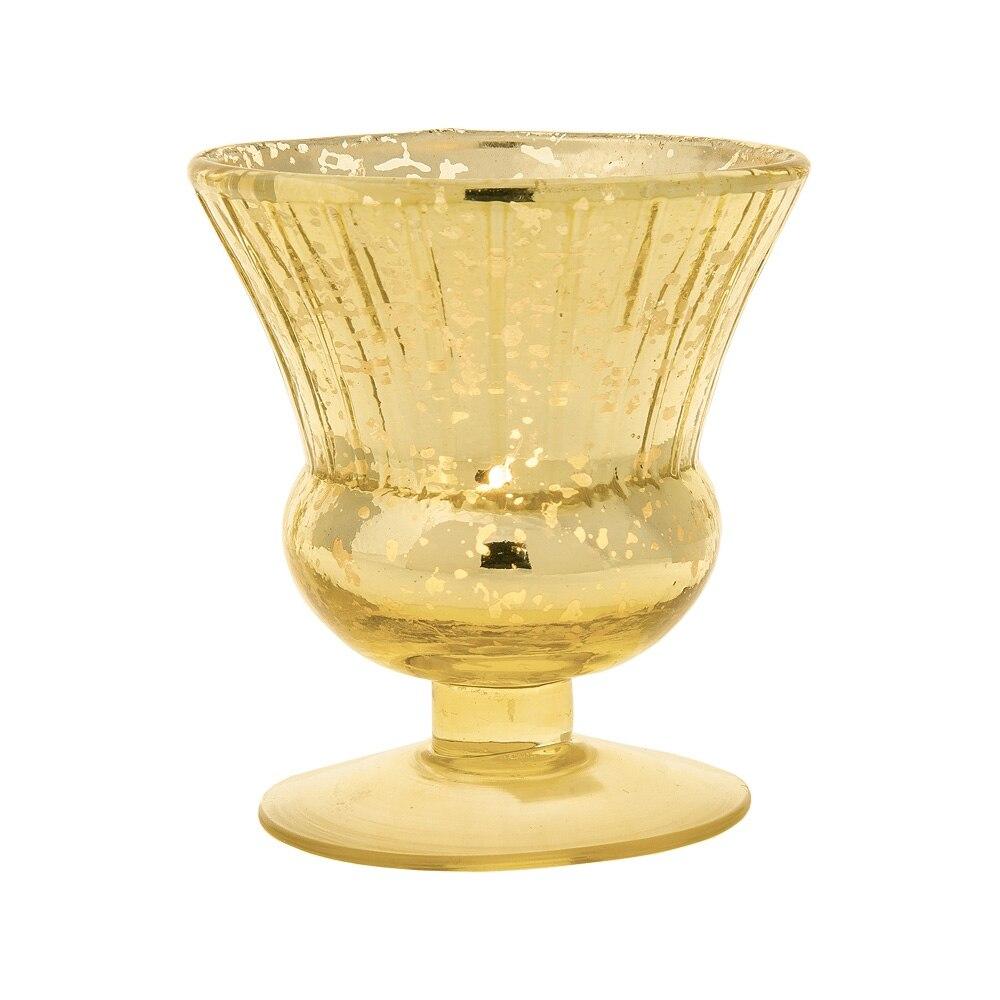 Vintage Mercury Glass Candle Holder (3.5-Inch, Olivia Design, Fluted Urn Gold) - Decorative Candle Holder - For Home Decor and Wedding Centerpieces - AsianImportStore.com - B2B Wholesale Lighting & Decor since 2002