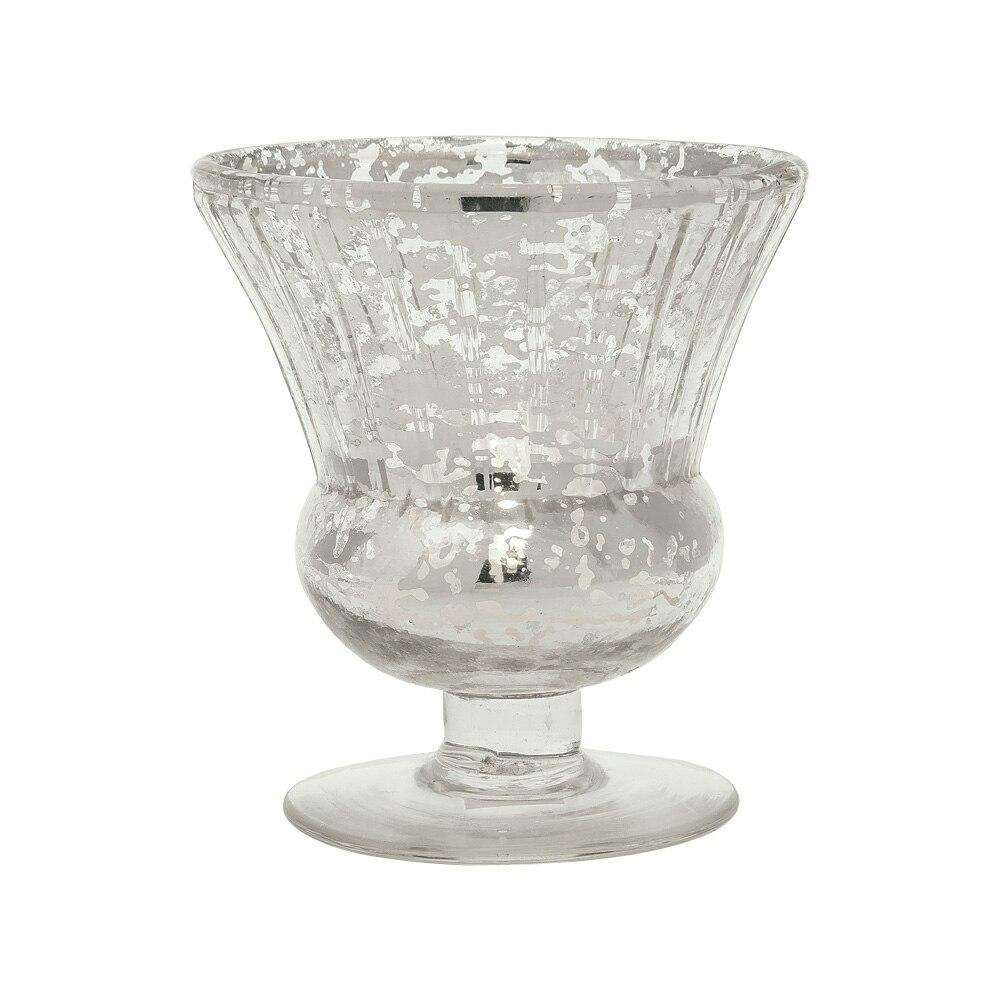 Vintage Mercury Glass Candle Holder (3.5-Inch, Olivia Design, Fluted Urn, Silver) - Decorative Candle Holder - For Home Decor and Wedding Centerpieces - AsianImportStore.com - B2B Wholesale Lighting and Decor