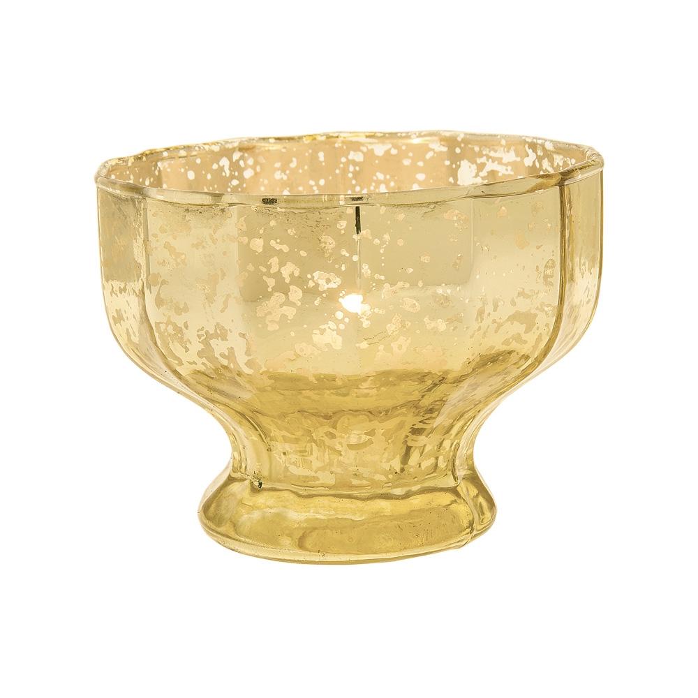 Vintage Mercury Glass Candle Holder (2.75-Inch, Maude Design, Sundae Cup Motif, Gold) - Decorative Candle Holder - For Home Décor, Wedding Centerpiece (20 PACK) - AsianImportStore.com - B2B Wholesale Lighting and Décor