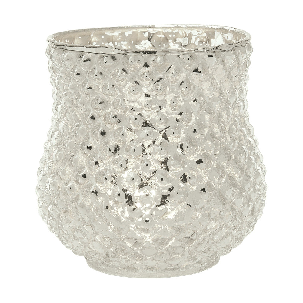 Vintage Mercury Glass Candle Holder (4-Inch, Ruby Design, Silver) - Decorative Candle Holder - Home Decor, Party Decorations and Wedding Centerpieces - AsianImportStore.com - B2B Wholesale Lighting & Décor since 2002.