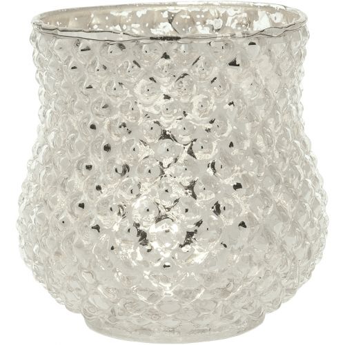 BLOWOUT (20 PACK) Vintage Mercury Glass Candle Holder (4-Inch, Ruby Design, Silver) - Decorative Candle Holder - Home Decor, Party Decorations and Wedding Centerpieces