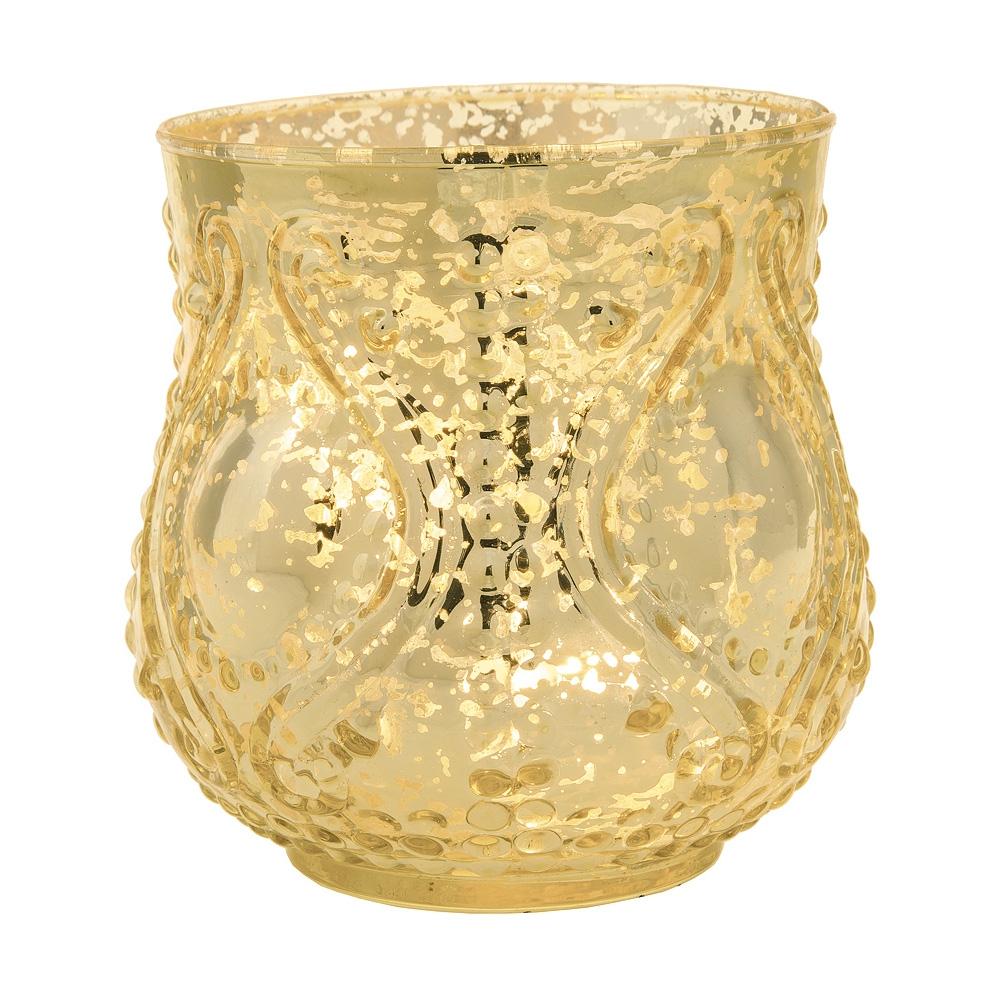 Vintage Mercury Glass Candle Holder (4-Inch, Rose Design, Large Nouveau Motif, Gold) - Decorative Candle Holder - Home Decor and Wedding Centerpieces - AsianImportStore.com - B2B Wholesale Lighting & Decor since 2002