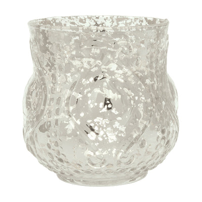 Vintage Mercury Glass Candle Holder (4-Inch, Rose Design, Large Nouveau Motif, Silver) - Decorative Candle Holder - For Home Decor - AsianImportStore.com - B2B Wholesale Lighting & Décor since 2002.