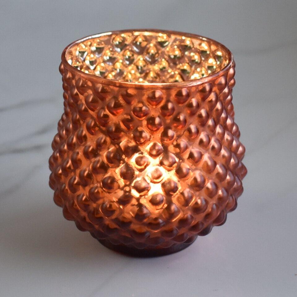 6 Pack | Vintage Mercury Glass Vase and Candle Holder (3-Inch, Small Ruby, Rustic Copper Red)  - For Use with Tea Lights - For Home Decor, Parties and Wedding Decorations - AsianImportStore.com - B2B Wholesale Lighting & Decor since 2002