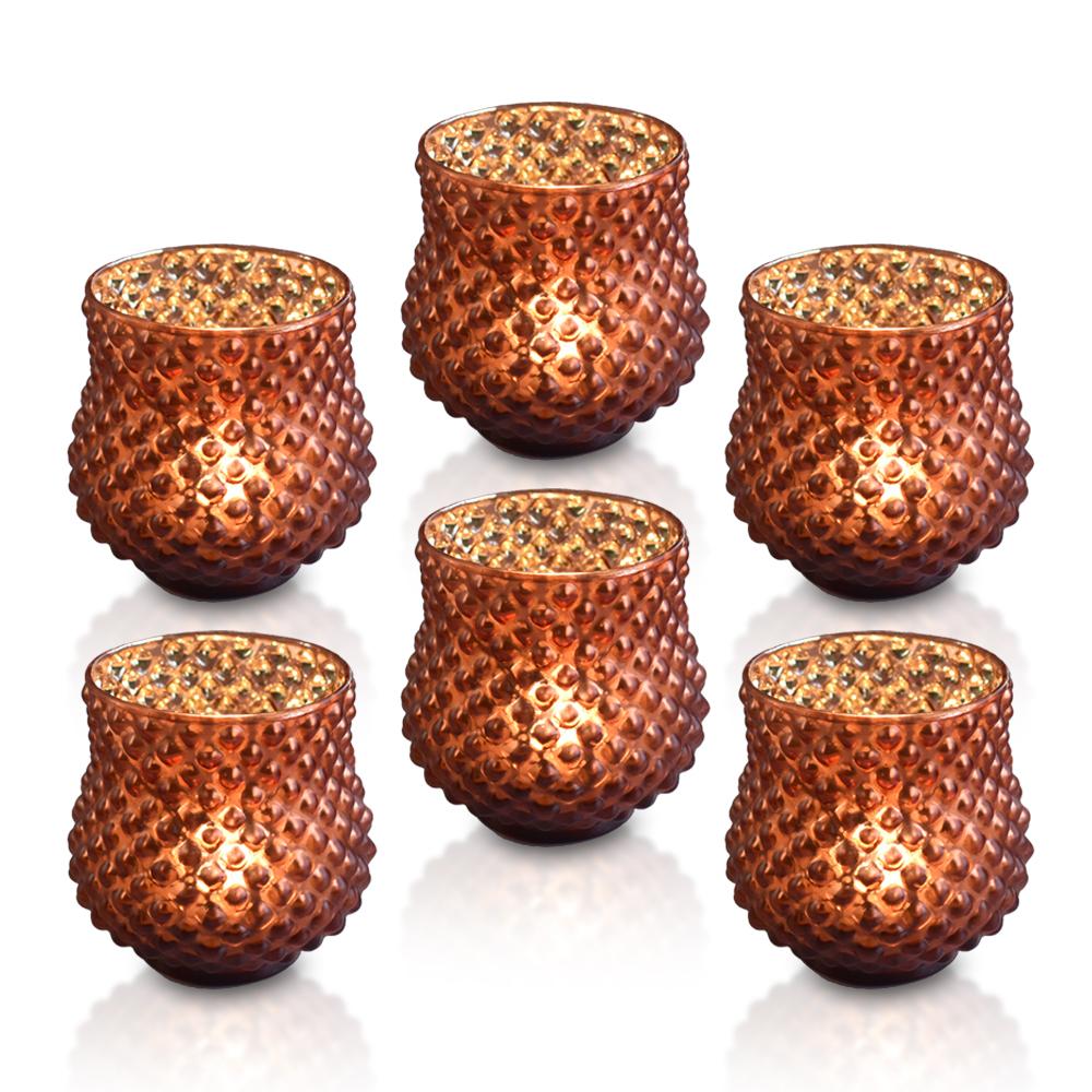 6 Pack | Vintage Mercury Glass Vase and Candle Holder (3-Inch, Small Ruby, Rustic Copper Red)  - For Use with Tea Lights - For Home Decor, Parties and Wedding Decorations - AsianImportStore.com - B2B Wholesale Lighting & Decor since 2002
