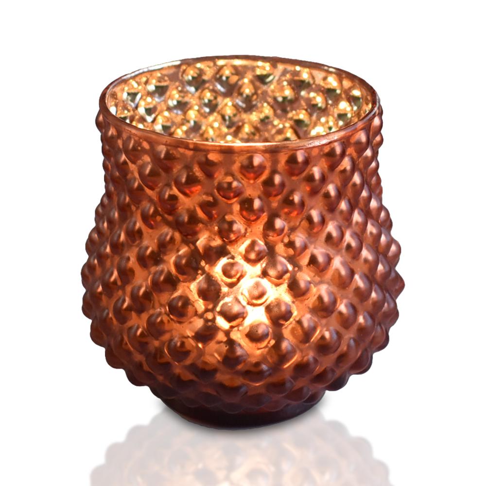 Vintage Mercury Glass Vase and Candle Holder (3-Inch, Small Ruby Design, Rustic Copper Red) - For Use with Tea Lights - For Home Decor, Parties and Wedding Decorations - AsianImportStore.com - B2B Wholesale Lighting & Decor since 2002
