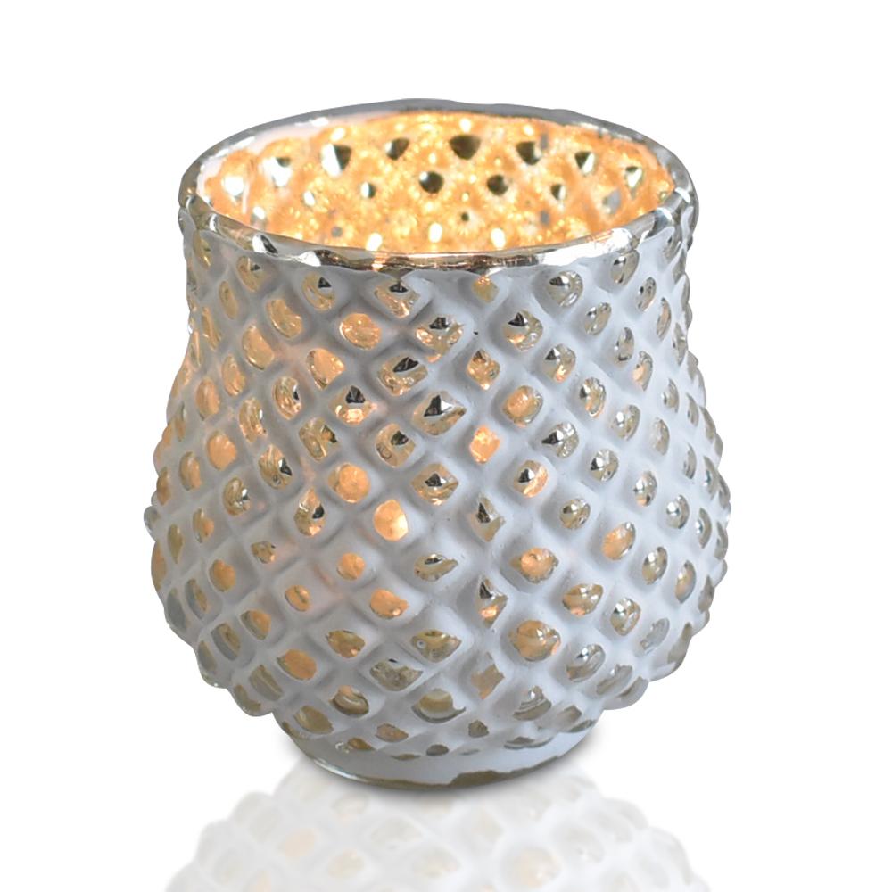 6 Pack | Vintage Mercury Glass Vase and Candle Holder (3-Inch, Small Ruby, Antique White)  - For Use with Tea Lights - For Home Decor, Parties and Wedding Decorations - AsianImportStore.com - B2B Wholesale Lighting and Decor