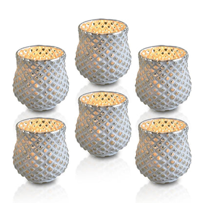 6 Pack | Vintage Mercury Glass Vase and Candle Holder (3-Inch, Small Ruby, Antique White)  - For Use with Tea Lights - For Home Decor, Parties and Wedding Decorations - AsianImportStore.com - B2B Wholesale Lighting and Decor