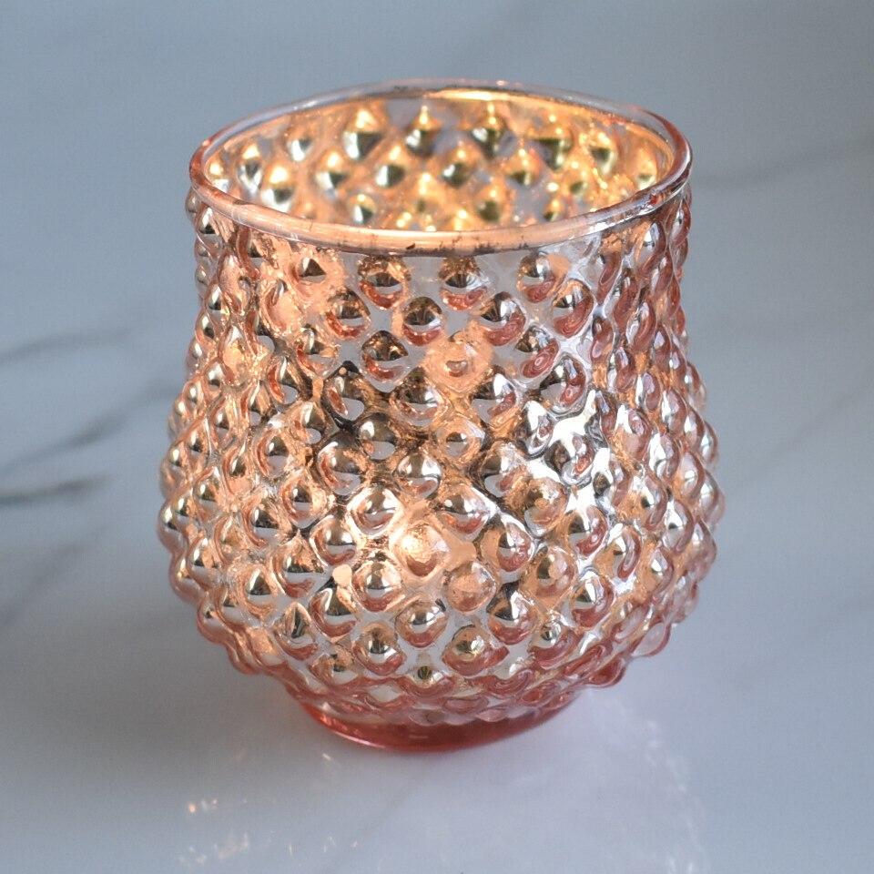 Vintage Mercury Glass Vase and Candle Holder (3-Inch, Small Ruby Design, Rose Gold Pink) - For Use with Tea Lights - For Home Decor, Parties and Wedding Decorations - AsianImportStore.com - B2B Wholesale Lighting and Decor