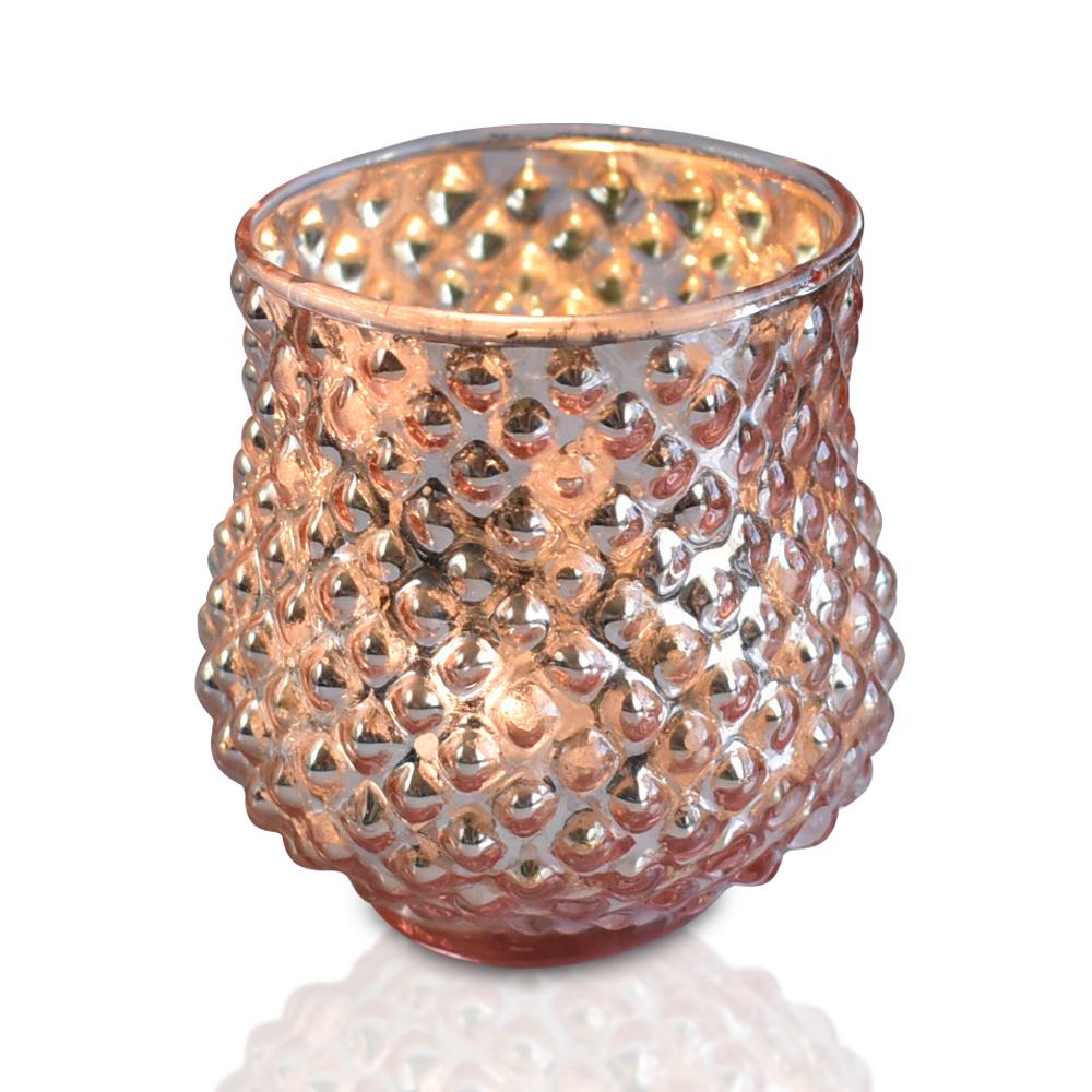 Vintage Mercury Glass Vase and Candle Holder (3-Inch, Small Ruby Design, Rose Gold Pink) - For Use with Tea Lights - For Home Decor, Parties and Wedding Decorations - AsianImportStore.com - B2B Wholesale Lighting and Decor