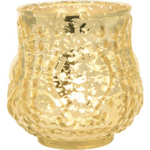 Vintage Mercury Glass Candle Holder (3-Inch, Rose Design, Small Nouveau Motif, Gold) - Decorative Candle Holder - For Home Decor, Party Decorations, and Wedding Centerpieces - AsianImportStore.com - B2B Wholesale Lighting and Decor