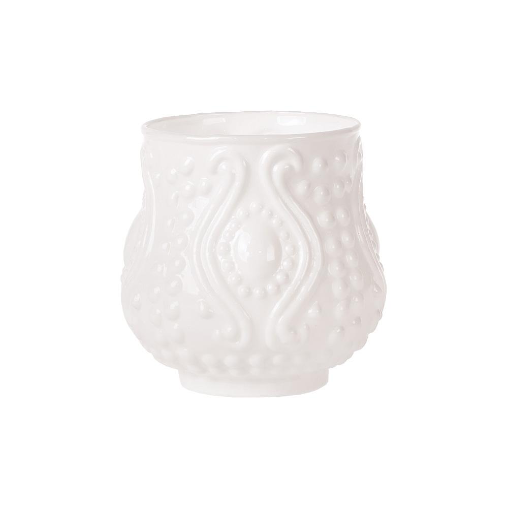 Vintage Milk Glass Candle Holder (3-Inch, Rose Design, Small Nouveau Motif, White) - For Use with Tea Lights - For Home Decor, Parties, and Wedding Decorations - AsianImportStore.com - B2B Wholesale Lighting and Decor