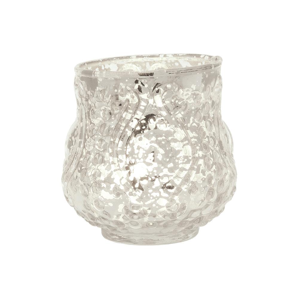 Vintage Mercury Glass Candle Holder (3-Inch, Rose Design, Small Nouveau Motif, Silver) For use with Tea Lights - For Home Decor, Party Decorations, and Wedding Centerpieces - AsianImportStore.com - B2B Wholesale Lighting and Decor