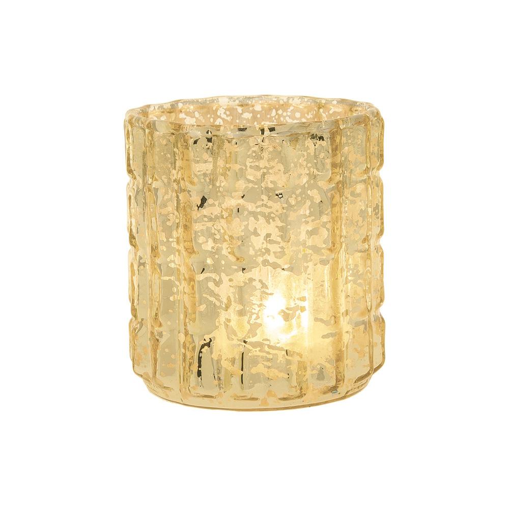 Vintage Mercury Glass Candle Holder (2.75-Inch, Helen Design, Fluted Column Motif, Gold) - For Use with Tea Lights - For Parties, Weddings, and Homes (20 PACK) - AsianImportStore.com - B2B Wholesale Lighting and Décor