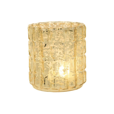 (Discontinued) (20 PACK) Vintage Mercury Glass Candle Holder (2.75-Inch, Helen Design, Fluted Column Motif, Gold) - For Use with Tea Lights - For Parties, Weddings, and Homes