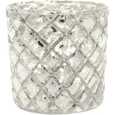 Vintage Mercury Glass Candle Holder (2.5-Inch, Small Andrea Design, Silver) - For Use with Tea Lights - For Home Decor, Parties & Wedding Decorations - AsianImportStore.com - B2B Wholesale Lighting and Decor
