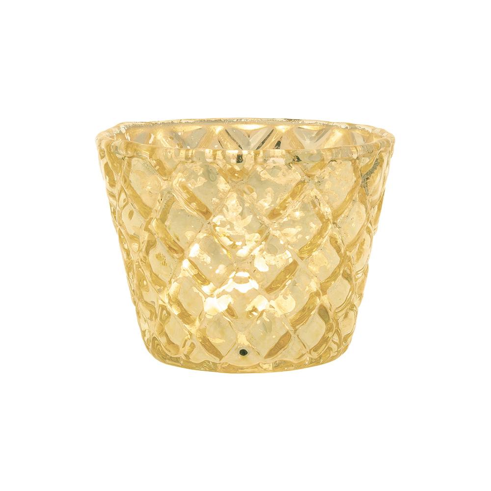 Vintage Mercury Glass Candle Holder (2.5-Inch, June Design, Gold) - For Use with Tea Lights - For Parties, Weddings, and Homes - AsianImportStore.com - B2B Wholesale Lighting and Decor