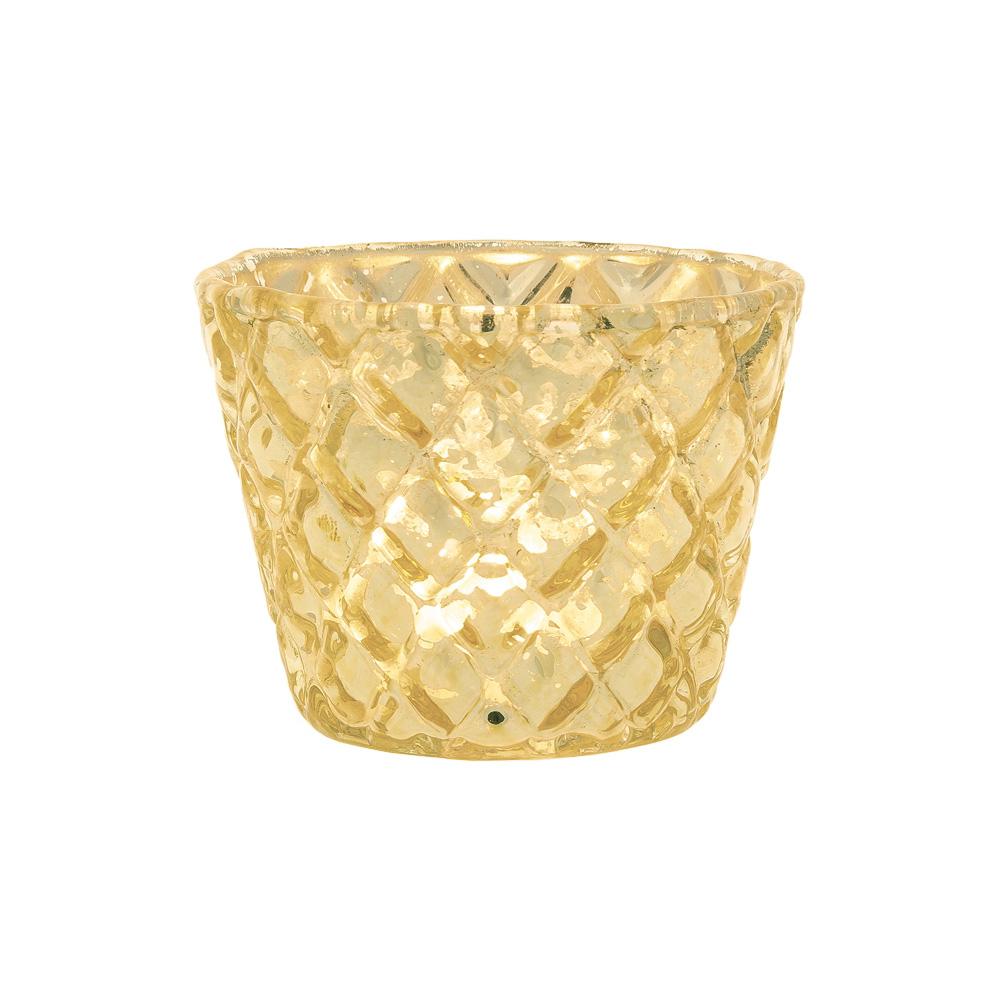 Vintage Mercury Glass Candle Holder (2.5-Inch, June Design, Gold) - For Use with Tea Lights - For Parties, Weddings, and Homes - AsianImportStore.com - B2B Wholesale Lighting and Decor