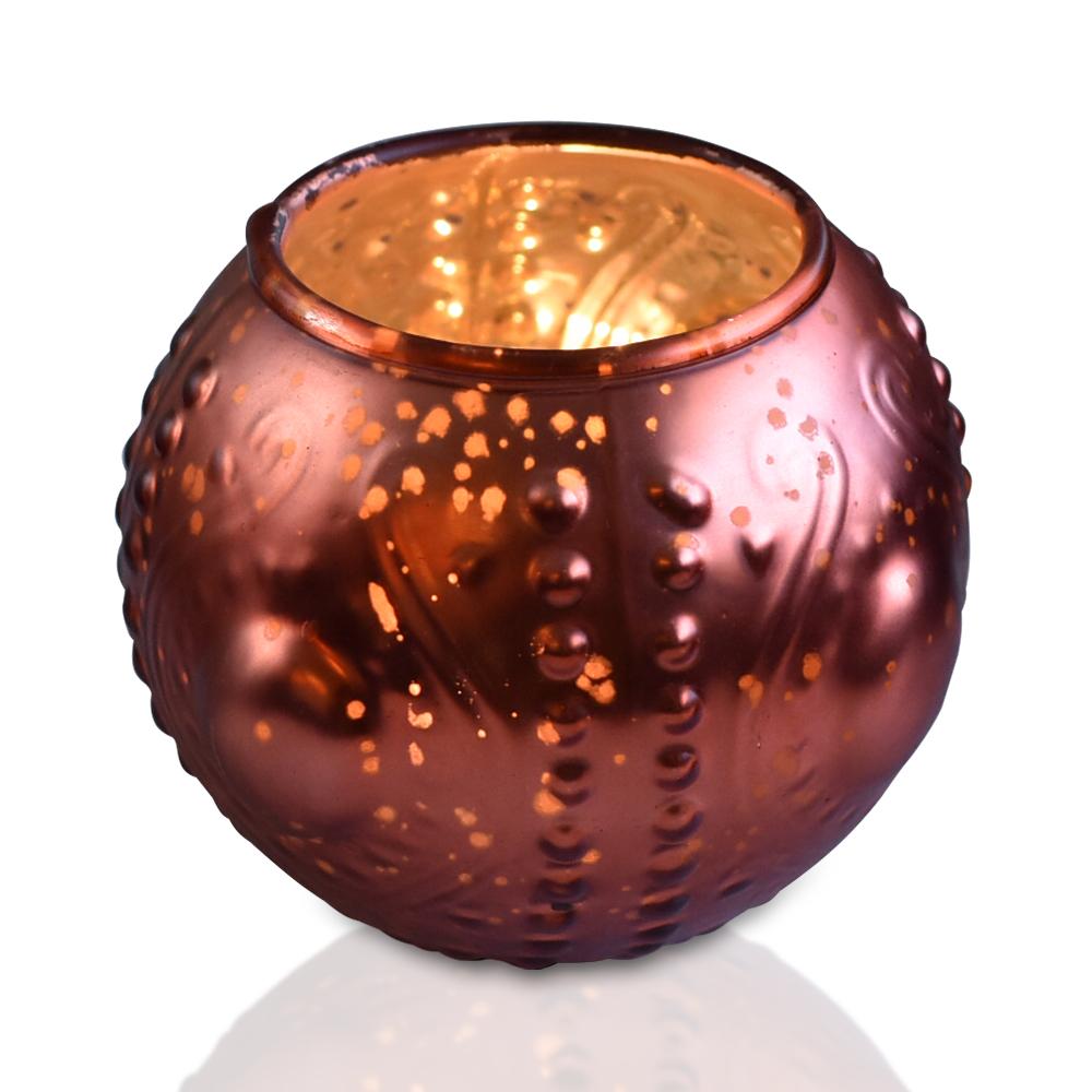 Vintage Mercury Glass Vase and Candle Holder (3.25-Inches, Small Josephine Design, Rustic Copper Red) - Use with Tea lights - for Home Décor, Parties and Weddings - AsianImportStore.com - B2B Wholesale Lighting and Decor