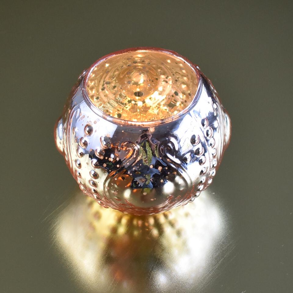 Vintage Mercury Glass Vase and Candle Holder (3.25-Inches, Small Josephine Design, Rose Gold Pink) - Use with Tea lights - for Home Décor, Parties and Weddings - AsianImportStore.com - B2B Wholesale Lighting and Decor