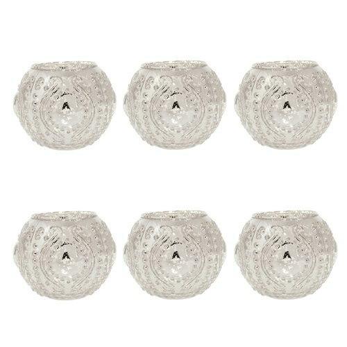 6 Pack | Vintage Mercury Glass Vase and Candle Holders (3.25-Inches, Small Josephine Design, Silver) - Use with Tea lights - for Home Décor, Parties and Weddings - AsianImportStore.com - B2B Wholesale Lighting and Decor