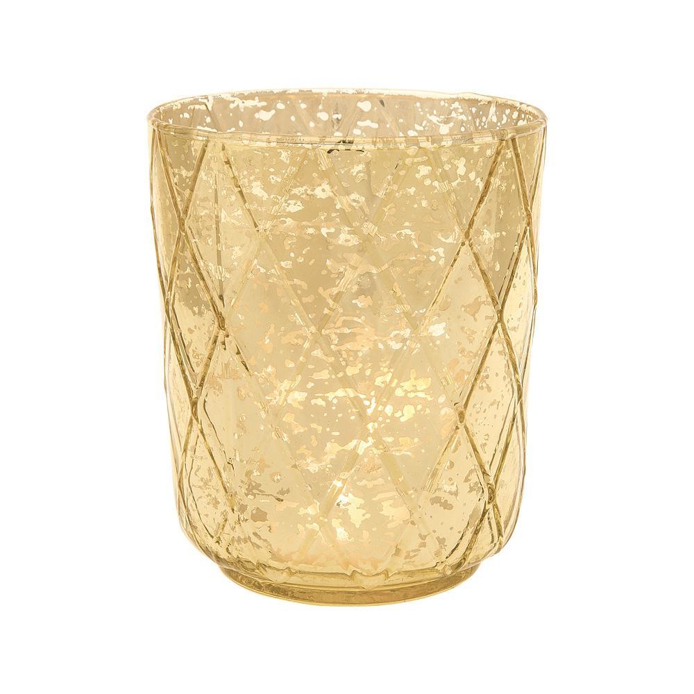 Vintage Mercury Glass Candle Holder (4.75-Inch, Marla Design, Quilt Pattern, Gold) - For Use with Tea Lights - For Home Decor, Parties, and Wedding Decorations (20 PACK) - AsianImportStore.com - B2B Wholesale Lighting and Décor