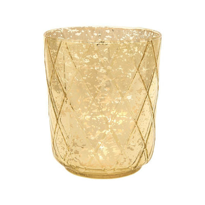 (Discontinued) (20 PACK) Vintage Mercury Glass Candle Holder (4.75-Inch, Marla Design, Quilt Pattern, Gold) - For Use with Tea Lights - For Home Decor, Parties, and Wedding Decorations