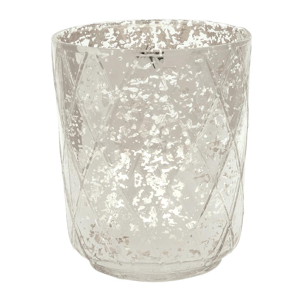  Vintage Mercury Glass Candle Holder (4.75-Inch, Marla Design, Quilt Pattern, Silver) - For Use with Tea Lights - For Home Decor, Parties, and Wedding Decorations - AsianImportStore.com - B2B Wholesale Lighting and Decor