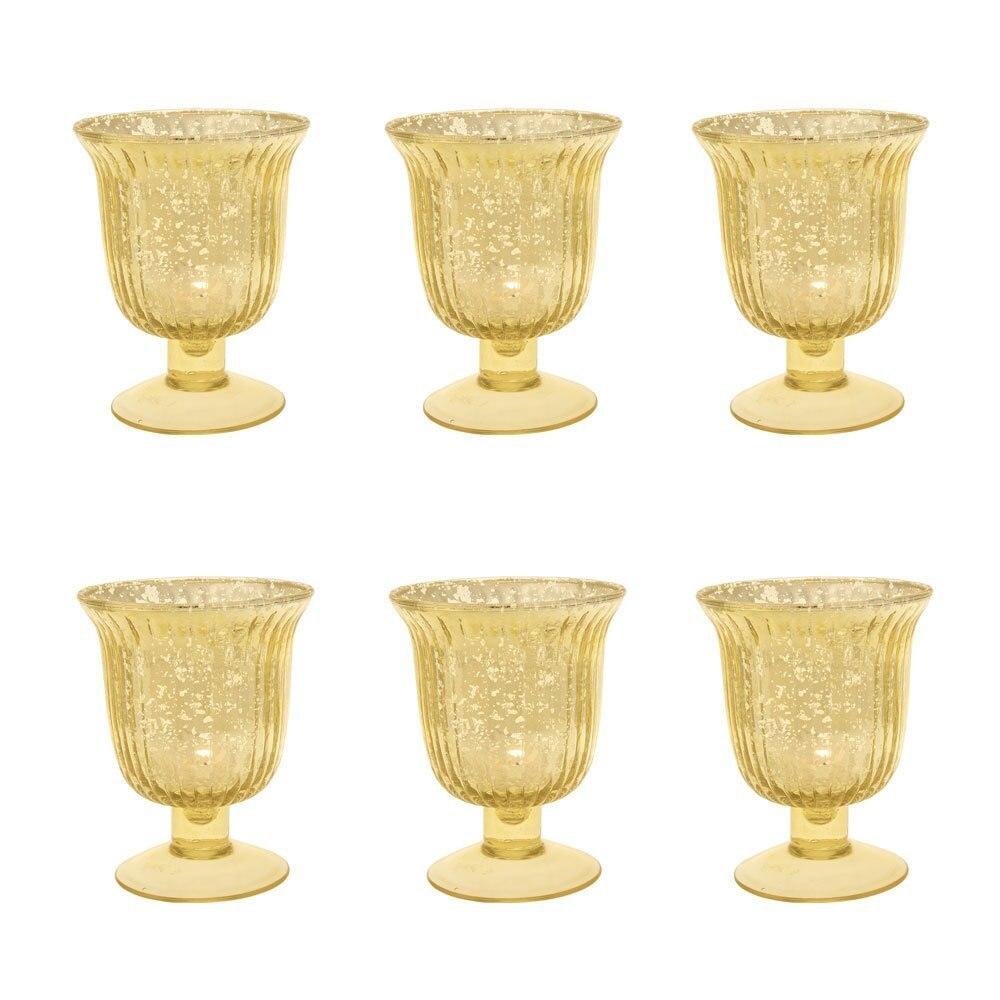 6 Pack | Vintage Mercury Glass Candle Holders (5-Inch, Emma Design, Fluted Urn, Gold) - Decorative Candle Holder - For Home Decor, Party Decorations, and Wedding Centerpieces - AsianImportStore.com - B2B Wholesale Lighting and Decor