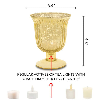 Vintage Mercury Glass Candle Holder (5-Inch, Emma Design, Fluted Urn, Gold) - Decorative Candle Holder - For Home Decor, Party Decorations, and Wedding Centerpieces - AsianImportStore.com - B2B Wholesale Lighting and Decor