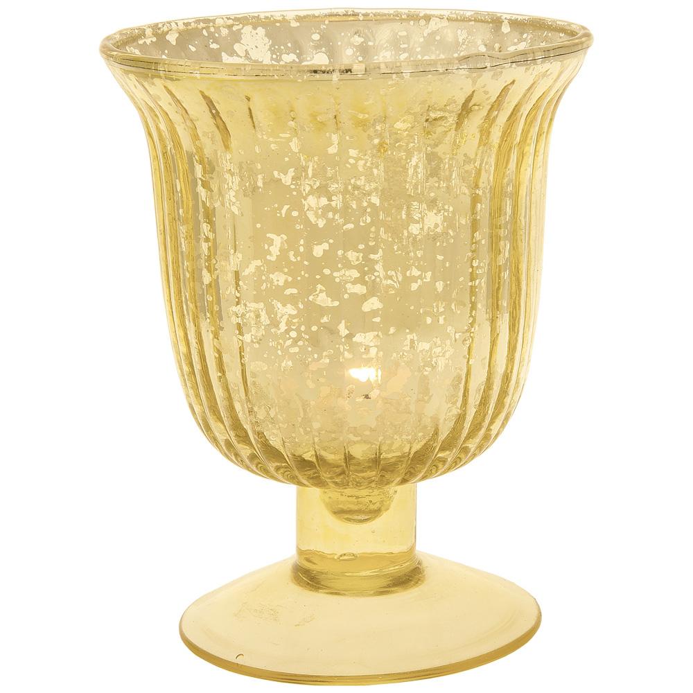 Vintage Mercury Glass Candle Holder (5-Inch, Emma Design, Fluted Urn, Gold) - Decorative Candle Holder - For Home Decor, Party Decorations, and Wedding Centerpieces - AsianImportStore.com - B2B Wholesale Lighting and Decor