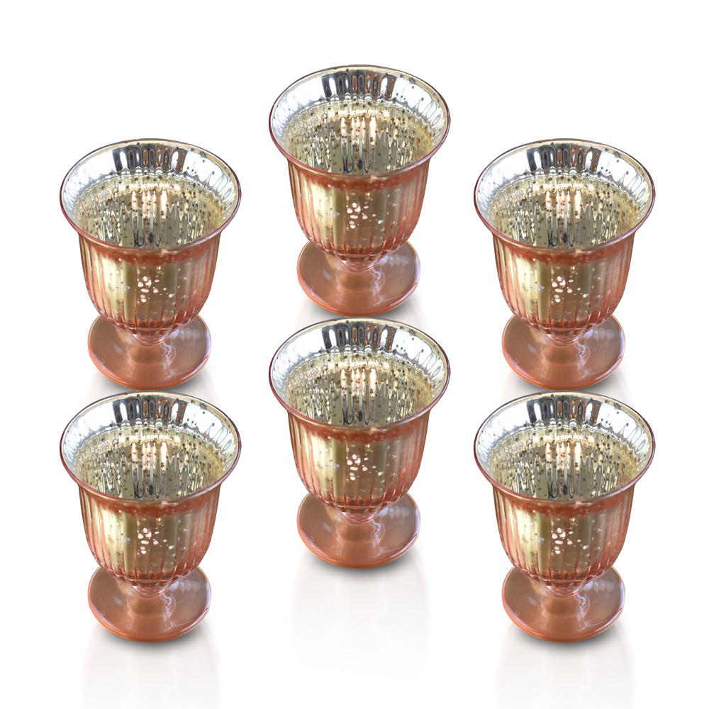 6 Pack | Vintage Mercury Glass Candle Holders (5-Inch, Emma Design, Fluted Urn, Rose Gold Pink) - Decorative Candle Holder - For Home Decor, Party Decorations, and Wedding Centerpieces - AsianImportStore.com - B2B Wholesale Lighting and Decor