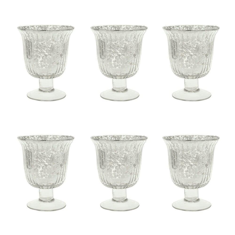 6 Pack | Vintage Mercury Glass Candle Holders (5-Inch, Emma Design, Fluted Urn, Silver) - Decorative Candle Holder - For Home Decor and Wedding Centerpieces - AsianImportStore.com - B2B Wholesale Lighting and Decor
